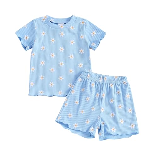 Baby Girl Summer Outfits Short Sleeve Lettuce Trim Floral Tops + Shorts Set Infant Clothes
