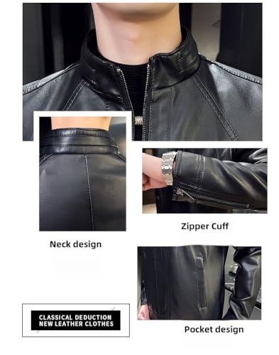 Men's Faux Leather Jacket, PU Outerwear Coat for Fall/Winter Solid color cuff zipper2