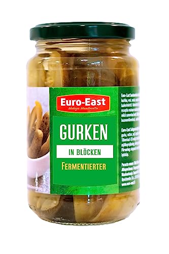 East-Euro Fermentierte Gurken in Blöcken 12er Pack im Glas x 350g | Hervorragende Ergänzung zu einer Vielzahl von Gerichten | Hergestellt durch Ansäuerung | Milch Saure Gurken 12 x 350 g/220 g