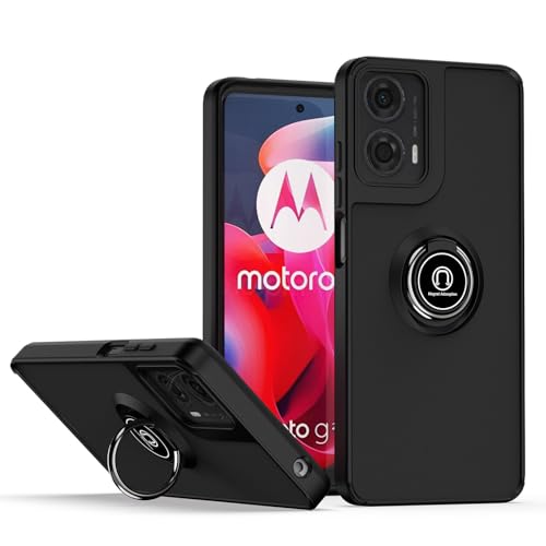 BORYA Hülle für Motorola Moto G24 4G/Moto G04, Hochwertiges Matte Weiches Silikon TPU+PC Bumper Handyhülle Ultra Dünn Stoßfest Case Ring Ständer Schutzhülle, Schwarz