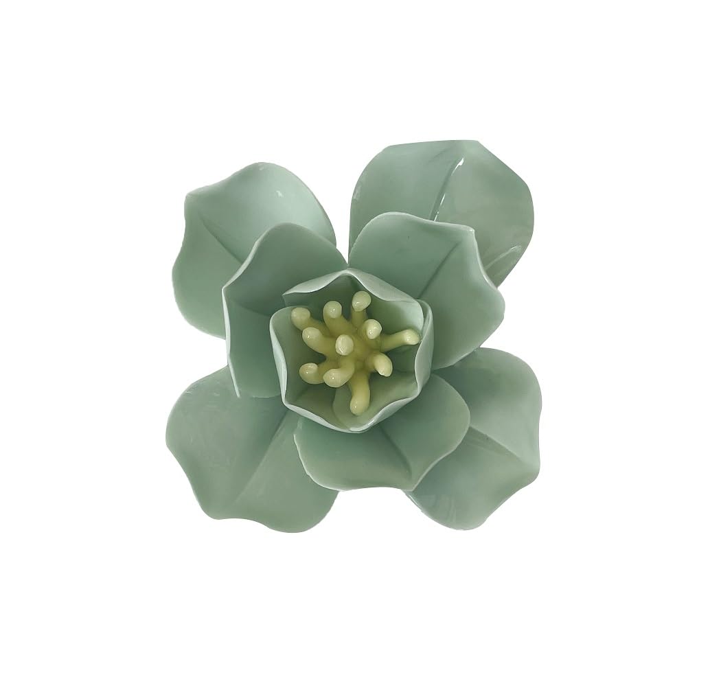 AMERRY 2.76" Apricot Blossom Ceramic Flower Wall Art, Artificial Flower Wall Sculpture，Handcrafted 3D Hanging Porcelain Flowers,3D Wall Hanging Decor,Porcelain Flower Wall Décor for Home (Green)