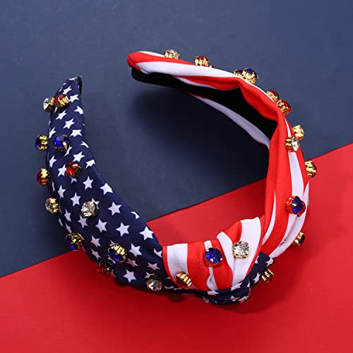 American Flag Headband Patriotic Rhinestone Cross Knotted Turban Hair Hoop 4Th Of July Crystal Twist Velvet Wide Hairband Party Hair Accessory #TOP3