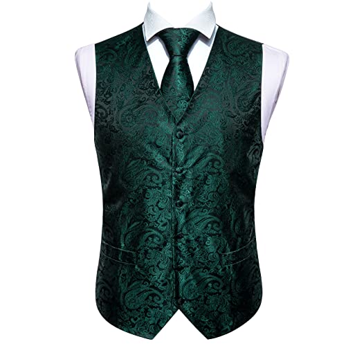Barry.Wang Mens Vest Tie Set Floral Jacquard Waistcoat Necktie Cuffllinks Sleeve Holder Set Formal Wedding Party 6PCS3