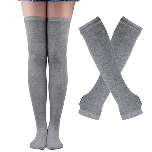 Image of Black and White Striped Arm Leg Warmers Sleeves Set Rainbow Socks Knee High Fingerless Gloves Hand Thigh Warm