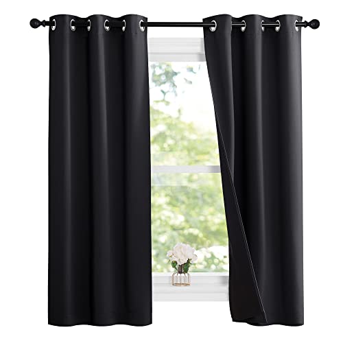 Image of NICETOWN Complete 100% Blackout Curtain Set, Thermal Insulated & Energy Efficiency Window Draperies with Black Liner, Noise Reducing Short Curtains for Kids Room (Black, 37 inchW by 63 inchL, Double Panels)