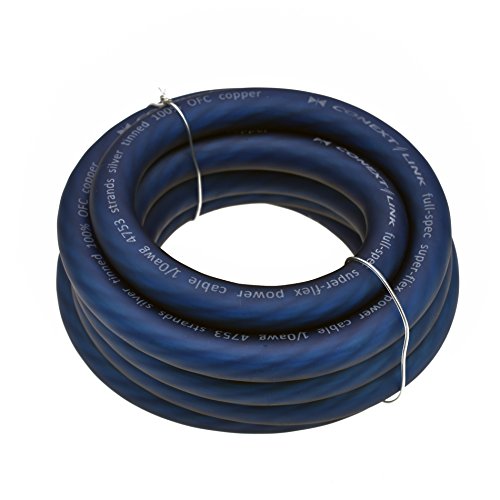 Conext Link 10 FT 1/0 AWG 0 GA Full Gauge Battery Power Cable Ground Wire Frost Blue OFC Copper