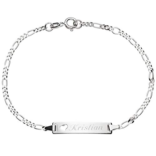 Schmuck-Pur 925/- Sterling-Silber Damen Mädchen ID Armband mit Herz 16 cm/18 cm mit Wunsch-Gravur Cover