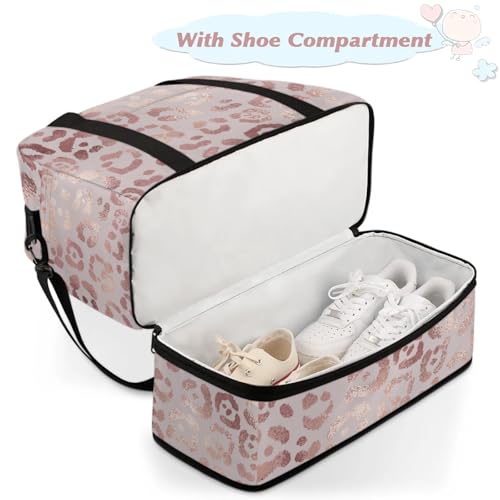 Large Weekender Overnight Bags Rose Gold Animal Leopard Travel Duffel Bag for Women Men Gym Bag With Shoe Compartment Foldie Travel Tote Bag Carry On Personal Item Bag for Travel Gym Sports4