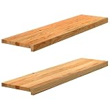 XHNIFBN Treppenstufen 2 STK. aus Massivholz Eiche 100 x 25 x 2 cm - Naturholz Stufenmatten Set für Treppenrenovierung und Fensterbank - Hellbraun Lackiert und Robust