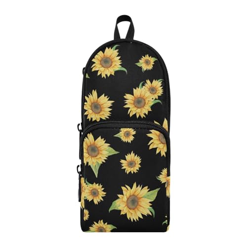 Image of ZAZYXTJ Sunflower Standing Large Capacity Pencil Case 3 Compartment Pen Pouch Storage Makeup Bag for School Office Teen Girl Boy Men Women