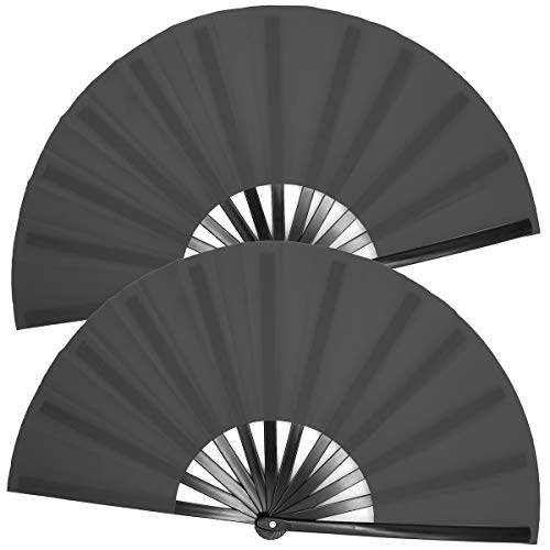 OMyTea Large Rave Clack Folding Hand Fans for Men/Women - Chinese Japanese Kung Fu Tai Chi Handheld Fans - for EDM, Music Festival, Club, Event, Party, Dance, Performance, Decoration (Black, 2 Packs)