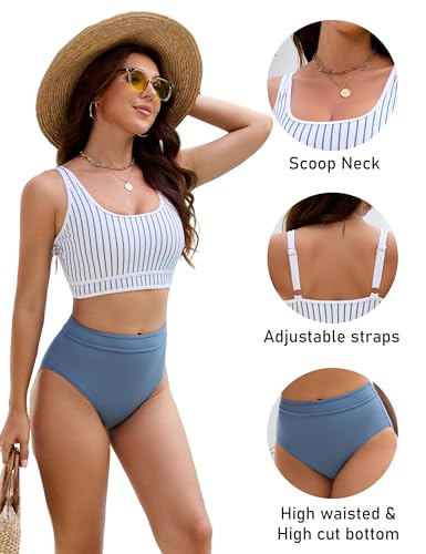 Image of BMJL Women's High Waisted Bikini Sets Sporty Two Piece Swimsuits Color Block Tummy Control Modest Bathing Suit