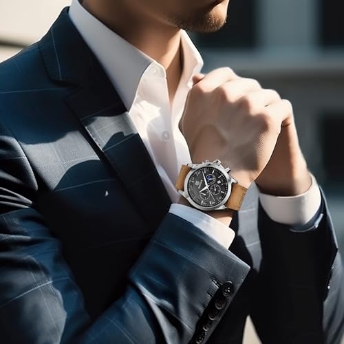 Image of BY BENYAR Waterproof Multifunction Chronograph Black Fashion Quartz Calendar with Leather Strap Sport Military Men's Wrist Watch