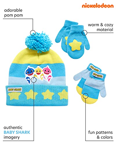 Nickelodeon Boys' Baby Shark Winter Hat and 2 Pairs of Mitten Set (Toddler)2