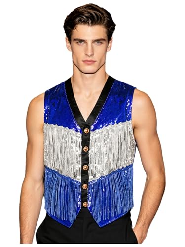 Gilet sans manches danse homme IEFIEL à paillettes et col en V pour soirée rave chic