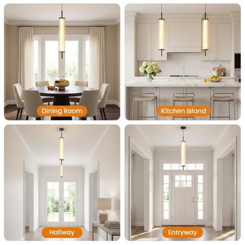 Image of Pendant Light for Ceiling | 3-Color CCT (Warm + Natural + Cold White) | Cylindrical Ribbed Acrylic & Metal Hanging Light for Bedroom Living Room Dining