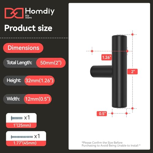Image of homdiy 1Pack Single Hole Knobs Cabinet Knobs Black Kitchen Drawer Knobs Drawer Pulls for Dresser Drawers