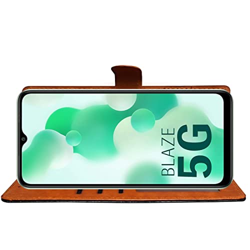 Image of Flip Cover Back Case for Lava Blaze 5G | Premium Leather Finish | Inbuilt Pockets & Stand | Flip Cover Back Case for Lava Blaze 5G (CamelBlack)