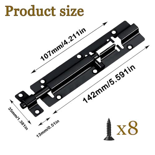 Ldzzuo 4 Pack Slide Bolt Latch, Barrel Bolt Latch Black Stainless Steel Thickened Door Latch Lock with Mounting Screws for Home Yard Pet Door (6 inch) by Ldzzuo - Image 2