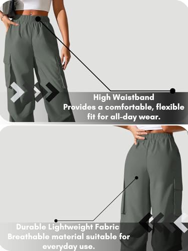 Image of GRECIILOOKS High Waist Cotton Trousers for Women - Flared Parachute Pants with Side Pockets | Casual Travel Cargo Pants