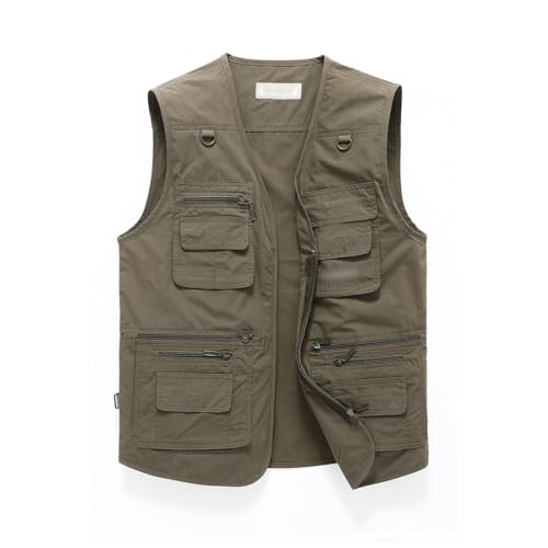 Image of Hbufnha Men's Casual Safari Travel Vest 16 Pockets Outdoor Work Vest Sleeveless Jacket Fishing Hiking Photograph