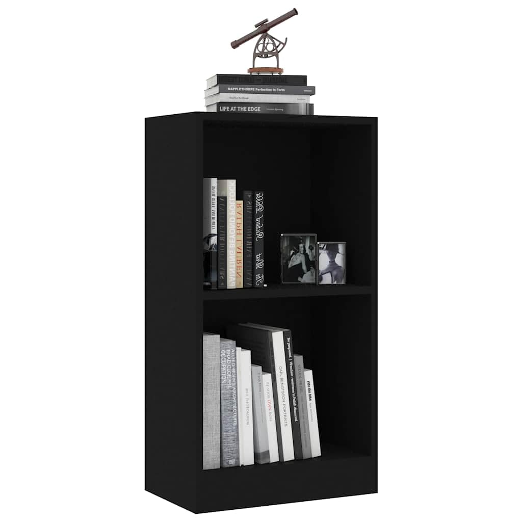 Bücherregal Schwarz aus Holzwerkstoff 40x24x75 cm mit 2 Etagen, stabiles Regalsystem für Wohnzimmer, Büro, Schlafzimmer, vielseitiger Stauraum, einfache Pflege, wandmontierbar