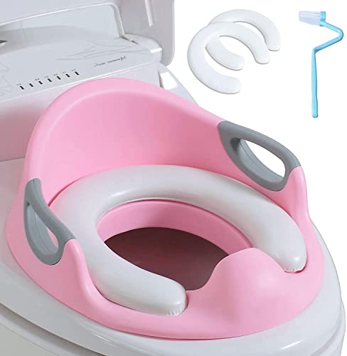 Réducteur de Wc - Reducteur Toilette Enfant |Siège Toilette Wc Enfant|Rehausseur Wc Enfant avec Poignée et Dossier|Adaptateur Wc Enfant |Tampons PU souples*2, Brosse*1 Cover