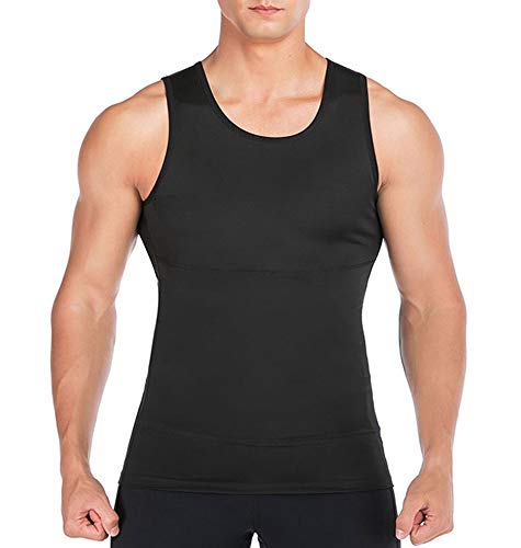 Hometa Mens Body Shaper Slimming Shirt Compression Vest Slim Shapewear Tummy Control For Weight Loss Black #TOP2