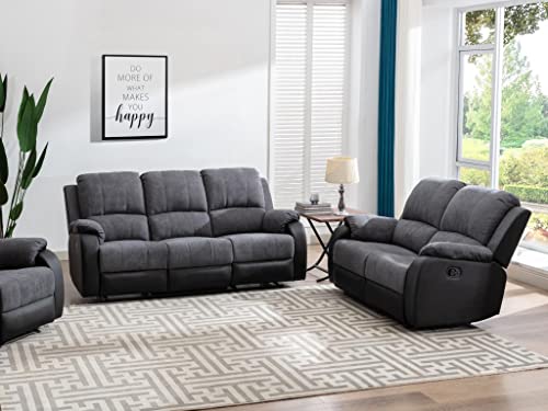 Vente-unique-Couchgarnitur 3+2 - Mikrofaser & Kunstleder - Grau & Schwarz - Brody