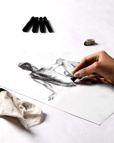 Image of Camel Compressed Charcoal Sticks - Pack of 20 | Rich Black Drawing Charcoal | Smooth Shading & Deep Tones | For Sketching, Portraits & Fine Art