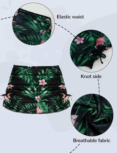 SEAUR Girls' Fashion Bikini Sets Cute 3 Piece Swimsuits V Neck Floral Printed Swimwear Beach Bathing Suit with Cover Up Skirt4