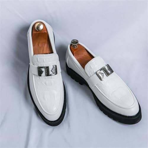 Mens Crocodile Pattern Leather Slip-On Dress Loafers Classical Casual Log Sole Non Slip Platform Penny Shoe for Formal Business Wedding3