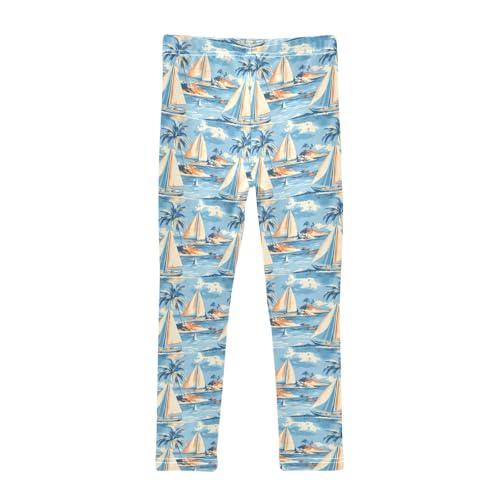 senya Girls Printed Leggings Yoga Pants Sailboat Palm Sea Wave Pattern for Kids in 4t to 10 Years, 4T2