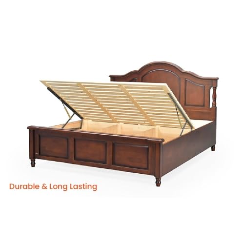 Image of Royaloak Atlanta American King Size Bed with Storage | Solid Wood Beds | Hydraulic Storages | Wooden Slats | Solid Legs