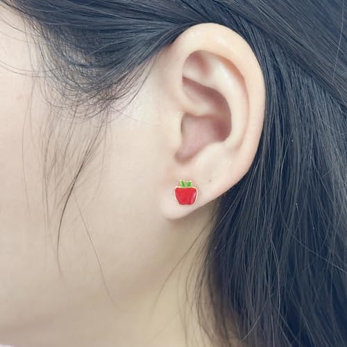 18g Titanium Apple Fruit Earrings for Women 14k Gold Plated Surgical Stainless Steel Hypoallergenic Cute Tiny Studs Cartilage Tragus Screw Back Post Conch Piercing Sensitive Ear Jewelry for Christmas Holiday Homecoming3