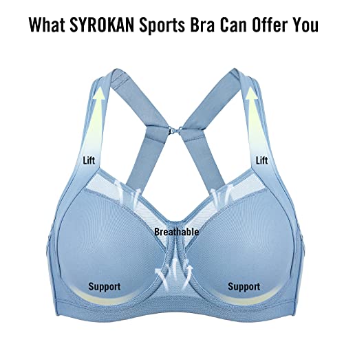 Image of SYROKAN High Impact Sports Bras for Women No Uniboob Unlined Underwire Adjustable Cross Back Bra