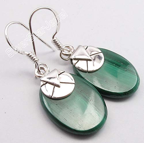 Natural Malachite Dangle Earrings 1.4" 925 Pure Silver Gemstone Jewelry2