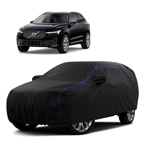 Image of Sulfar 100% Water Resistant Car Body Cover Compatible with Mirror for Volvo XC60 (Triple Stitched, Full Bottom Elastic, Black Tafetta with Blue Piping)