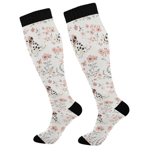 Wusikd Dogs Butterfly Compression Socks for Women and Men Circulation Flowers Long Socks for Athletic Running 1