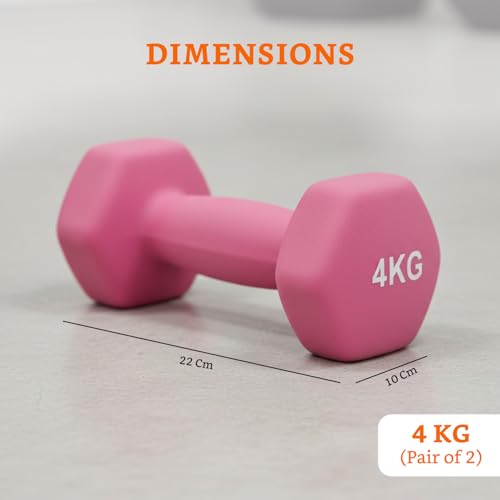 Image of Amazon Brand - Solimo Neoprene Dumbbell 4 Kg, Set of 2 (Light Pink)