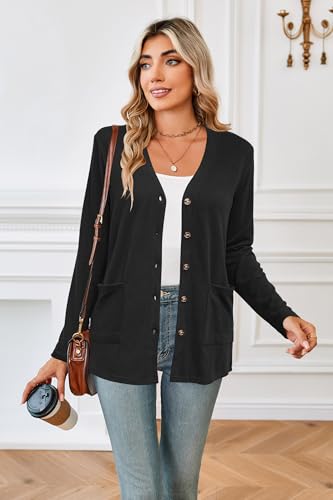 ULTRANICE Women's Cardigan Sweaters Lightweight Long Sleeve Open Front Knitted Button Down Cardigans Tops with Pockets4