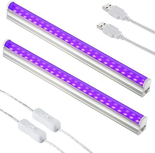 LED Black Light Bar USB Powered, 10W UV LED Blacklight Fixture Tube for Neon Glow Poster, Portable Ultraviolet Light, Fluorescent Body Paint, Urine Detection, 2 Pack