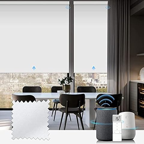 Graywind Motorised Roller Blinds Work with Alexa, 100% Blackout Rechargeable Electric Remote Control Blinds for Windows, Customise Size (White) Cover