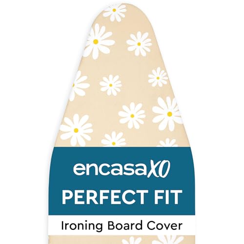 Image of Encasa XO Homes Ironing Board Cover With 3Mm Thick Felt Pad For Steam Press(Fits Standard Large Boards Of 125X39 Cm)Heat Reflective,Scorch&Stain Resistant,Printed-Daisy Beige