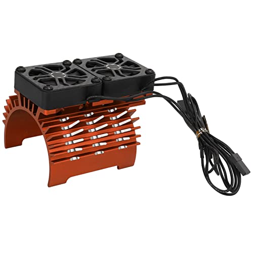 Dual Fan Motor Heatsink, 55/56/58mm Brushless Motor Cooling Fan Radiators for 1/5 Remote Control Car 8.4V 16000RPM (Orange)