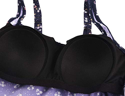 Septangle Swimsuits For Women Two Piece Tankini Swimdress Modest Tummy Control Bathing Suit Slimming Floral High Waist Swimwear Ruffle Swim Dress, Navy Blue & Flower, Us 14 #TOP5