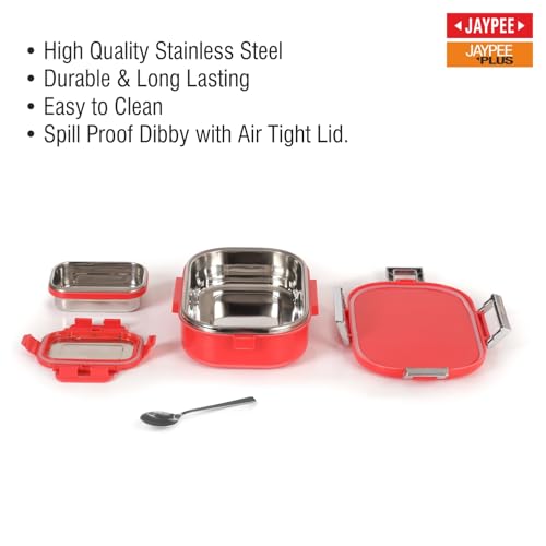 Image of JAYPEE Snapsteel Inner Stainless Steel Insulated Lunch Box,Red, 650 ml, Airtight Tiffin Box for School Kids |Spillproof with Silicon Seal | Food Grade | BPA Free