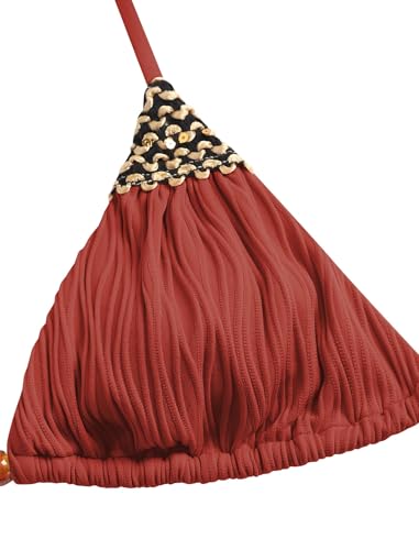 ZAFUL Women's Texture Triangle Bikini Sets Halter Ties Swimsuit Tie Sides Thong Swimwear Two Piece Bathing Suit4