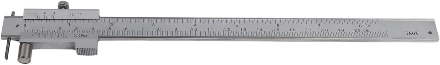 Stainless Steel Metal Scriber Caliper 200mm, Precision Marking Gauge with Engraved Scale for Wood Steel Iron Construction, Portable Measuring Tool with Pouch