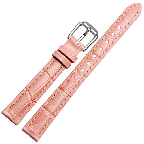 Bracelet de montre en cuir noir façon crocodile 16mm et sa boucle raffinée rose argent